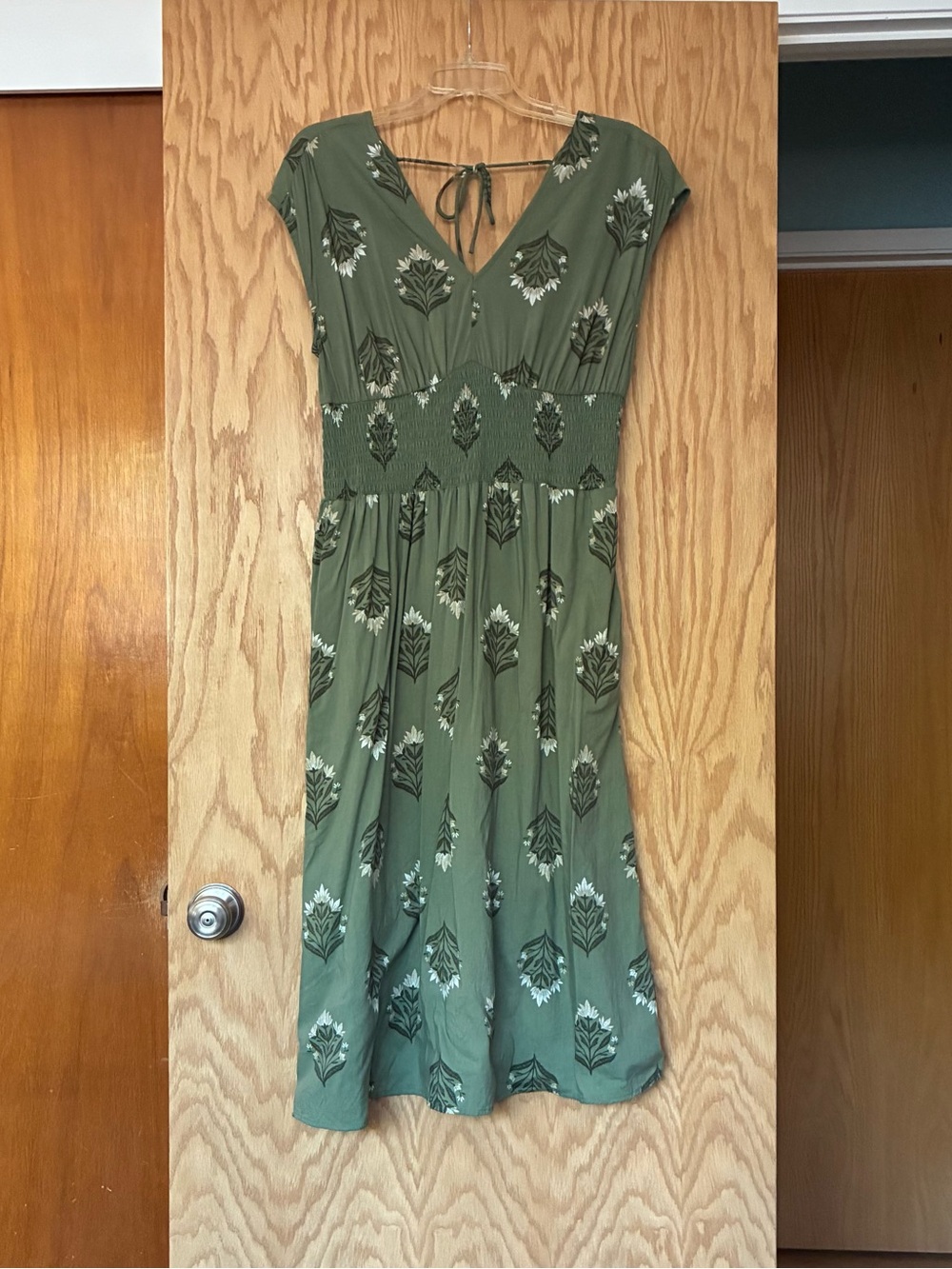 Old Navy Olive Green Floral Smocked Midi Dress
